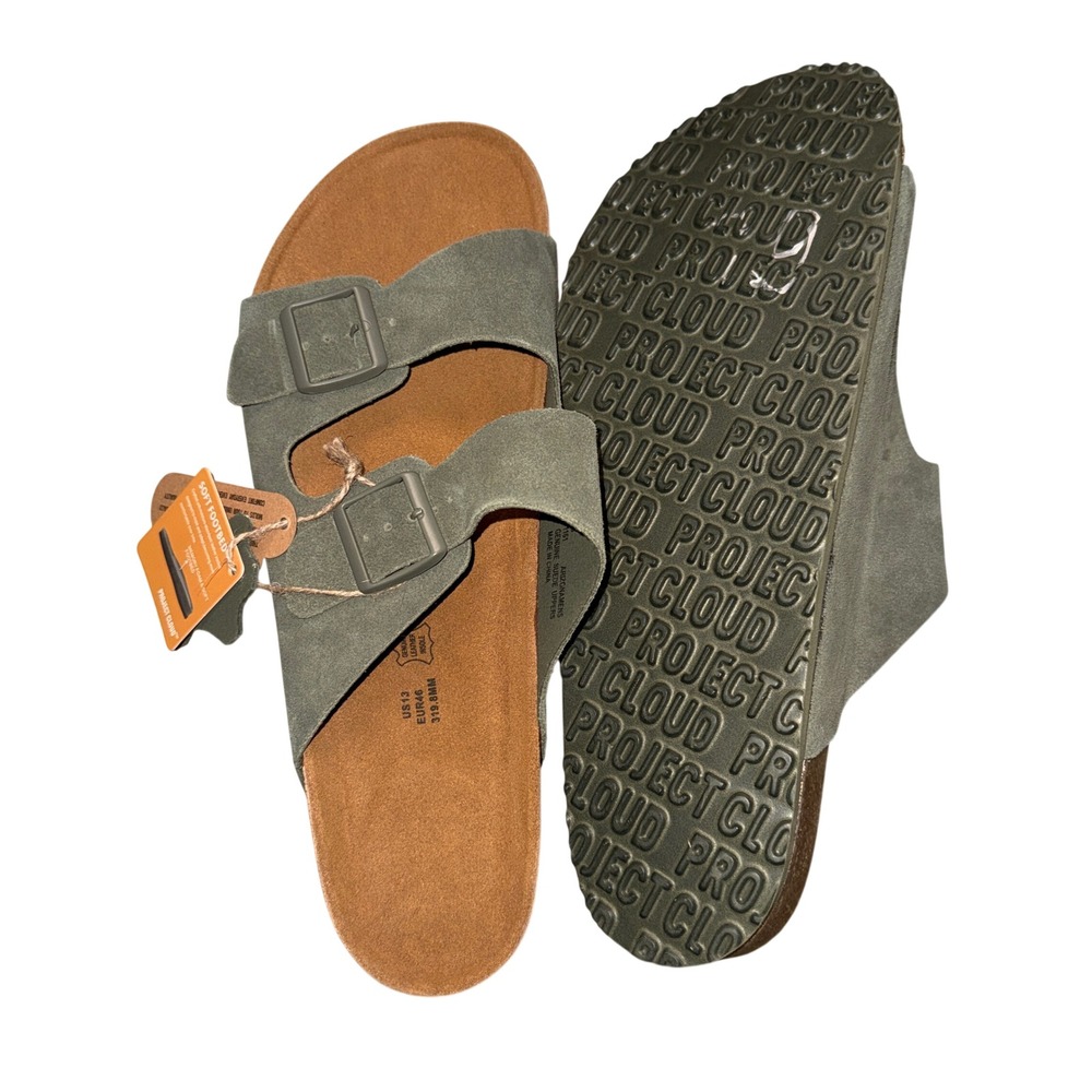 Project Cloud Sandals Size 13 Green Suede Two Strap Buckle Slide Memory Foam New - Picture 4 of 4